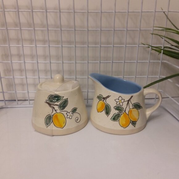 Spectrum Designz Lemons Sugar Bowl W/ Lid & Creamer Pot - New - Picture 6 of 6
